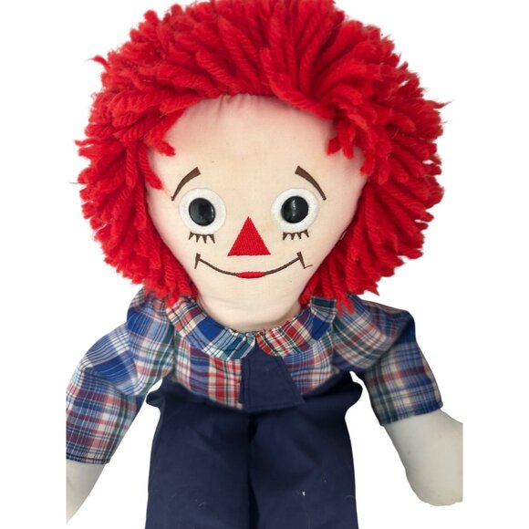 Vintage Raggedy Andy Doll 17 in With Red Yarn Hair Blue Outfit & Striped Socks - Picture 6 of 6